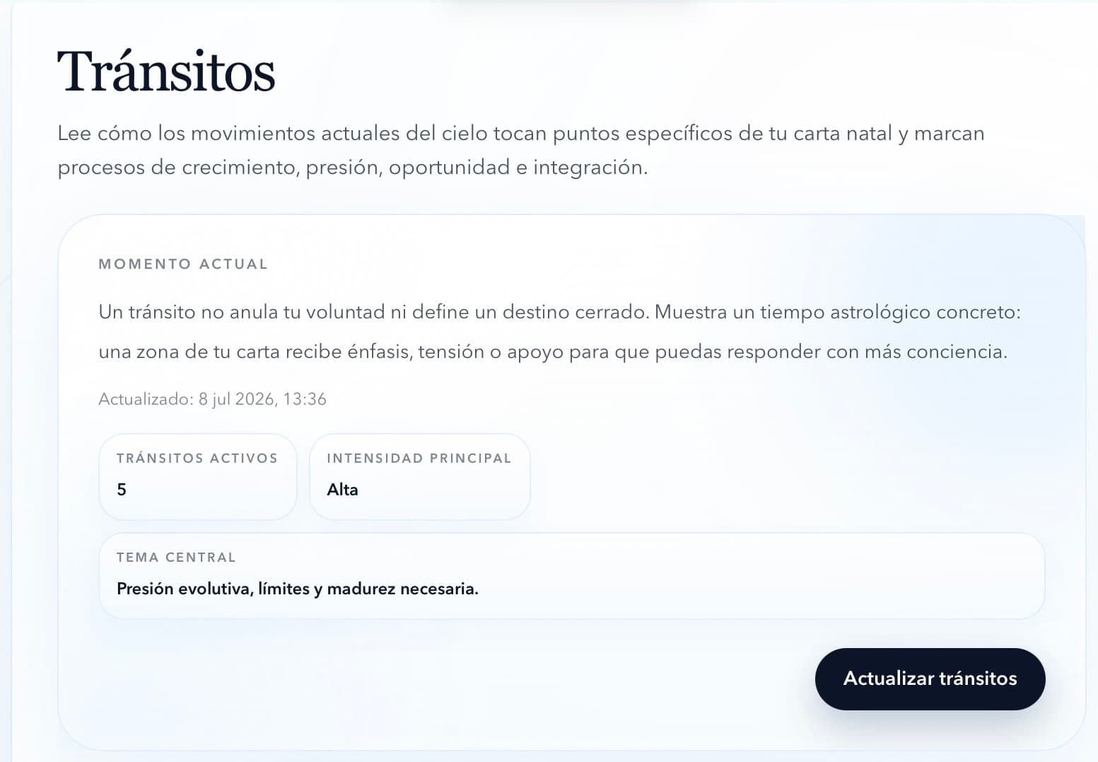 Screenshot real de Build 1 con detalle de tránsito y preguntas de integración.