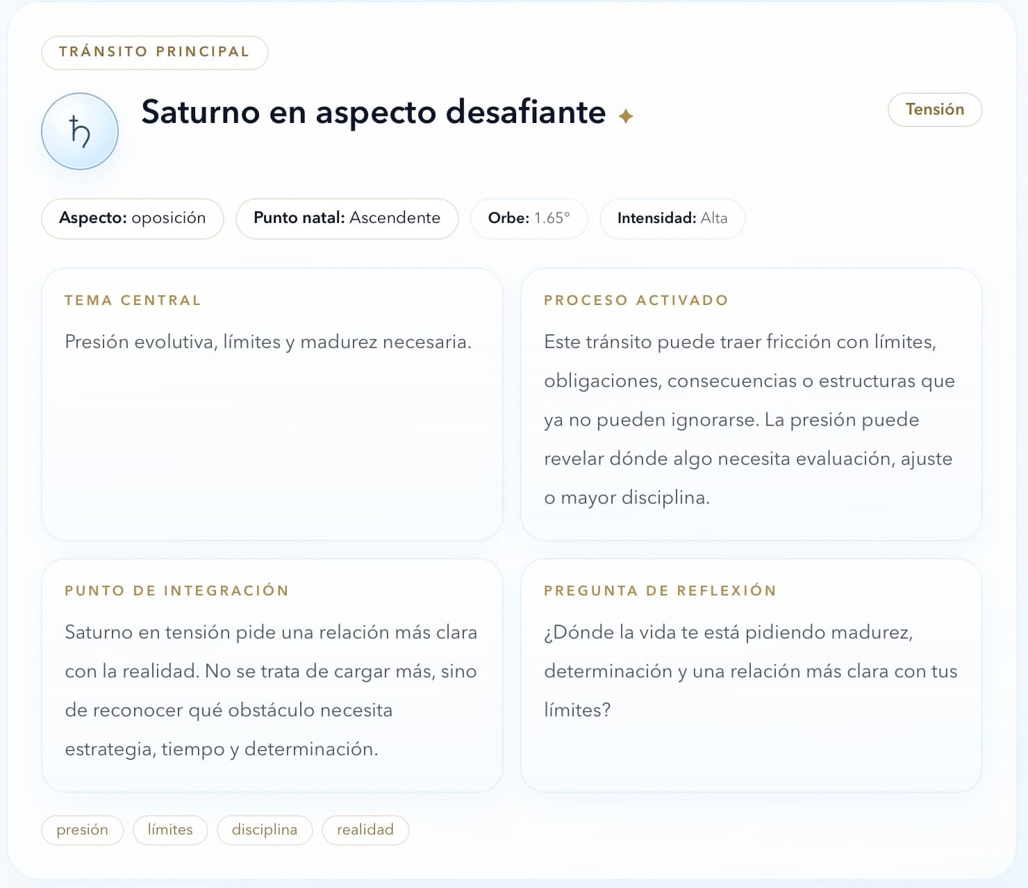Screenshot real de Build 1 con lectura de tránsito e integración en Celestial Nexus.